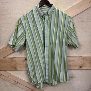 Cutter & Buck Shirt Mens Large Green Striped Short Sleeve Button Down